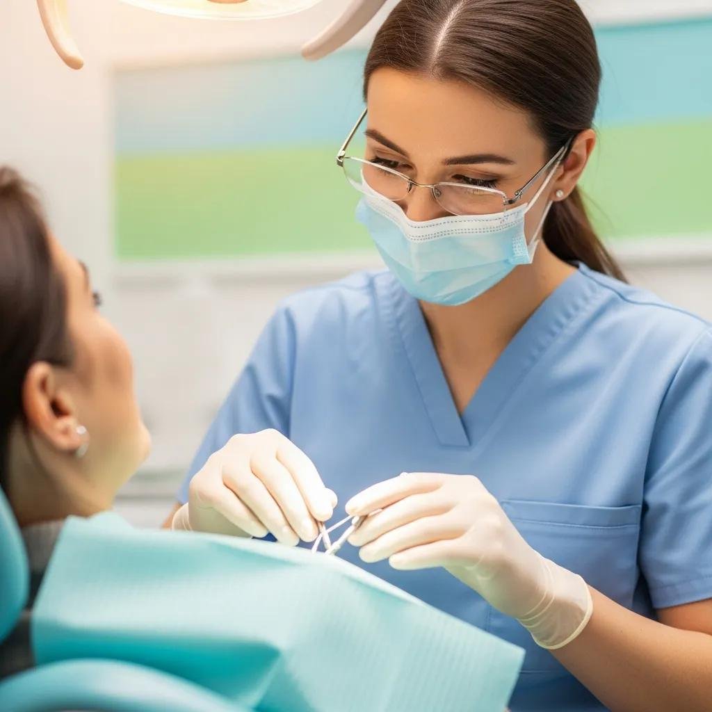 Dentist in blue scrubs providing gentle care to an anxious patient, emphasizing compassionate dental treatment and anxiety management at Newsham Dental in Colton, CA.