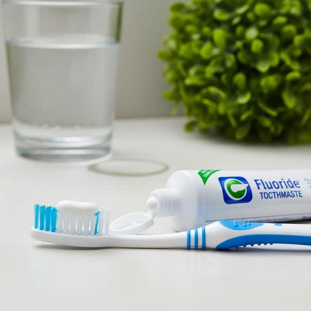 Soft-bristled toothbrush with fluoride toothpaste on a bathroom counter, promoting gum disease prevention for diabetic patients.