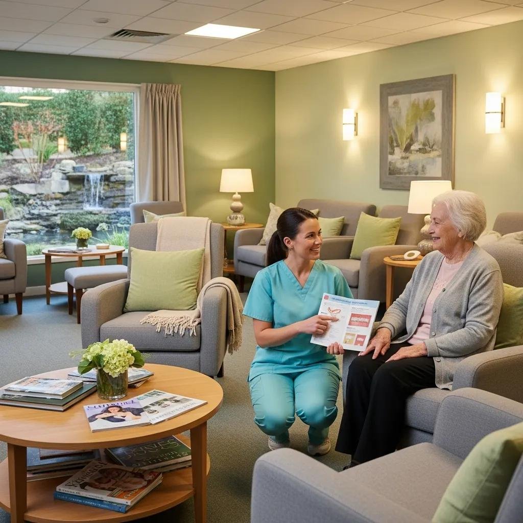 Calm dental office environment designed for seniors with dental anxiety