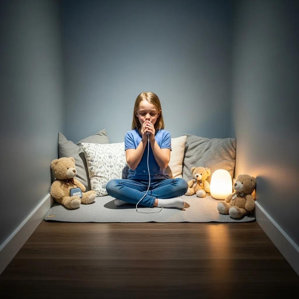 Child practicing deep breathing exercises for calming pediatric dental anxiety.