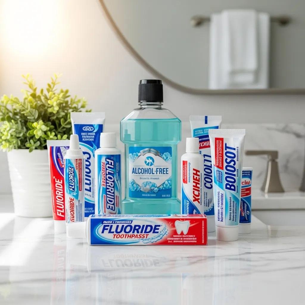 Selection of fluoride toothpaste and alcohol-free mouthwash for cavity prevention and fresh breath