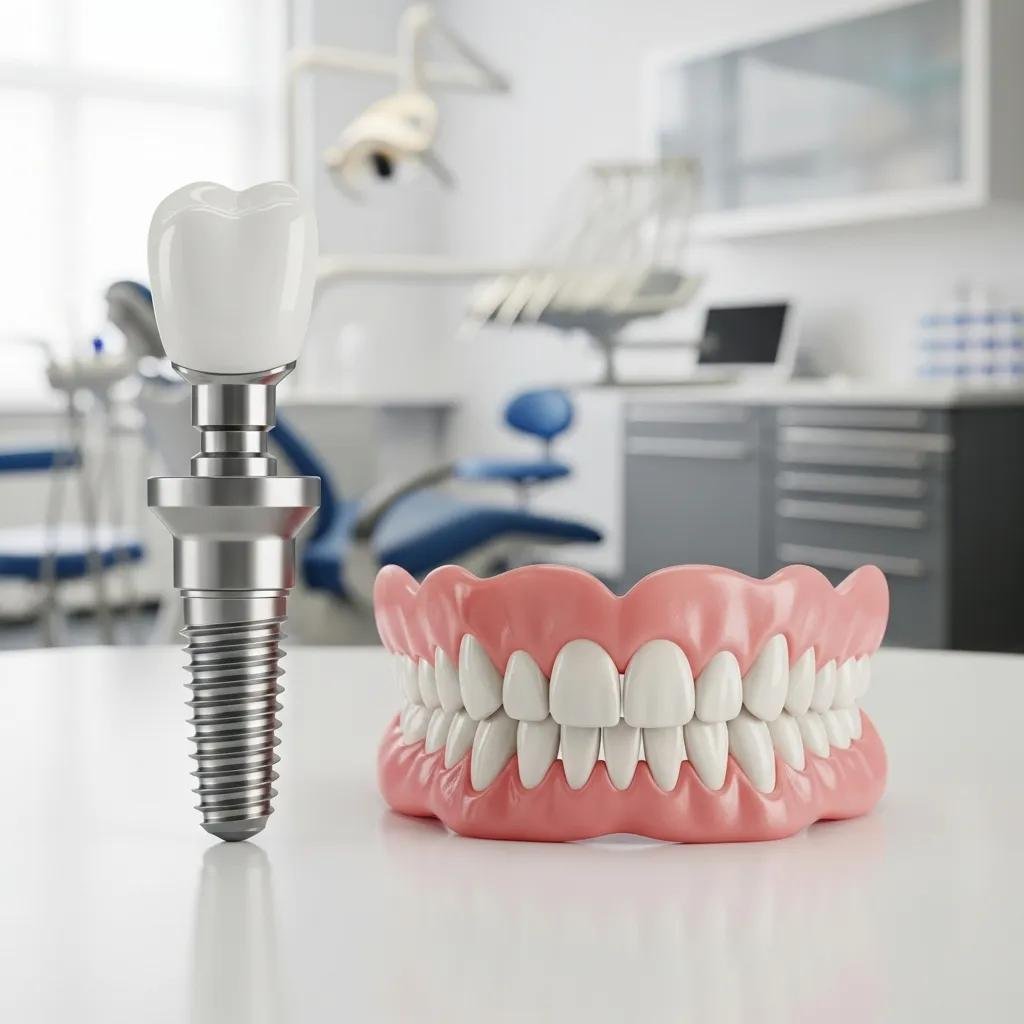 Comparison of dental implants and dentures, highlighting the benefits of modern tooth replacement