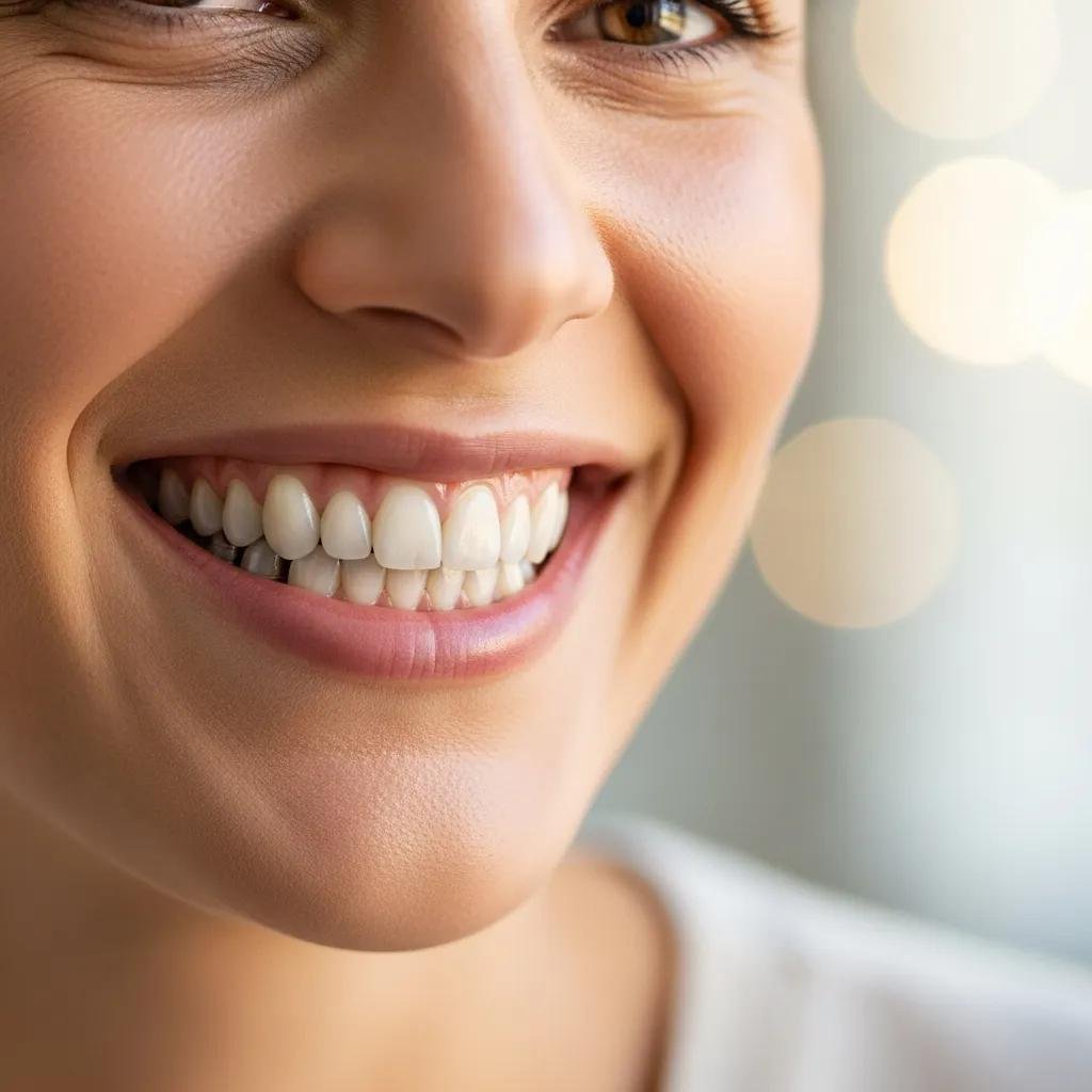 Smiling person with natural-looking dental implant, showcasing confidence and oral health
